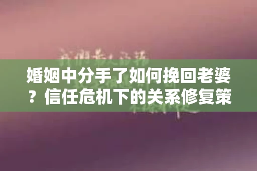 婚姻中分手了如何挽回老婆？信任危机下的关系修复策略